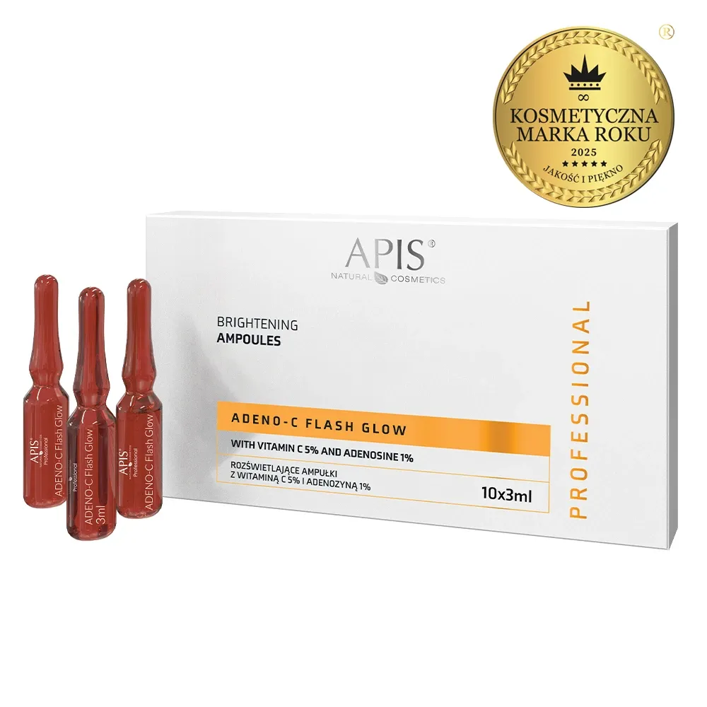 APIS ADENO-C Flash Glow - Rozświetlające ampułki do twarzy z witaminą C i adenozyną / 10x3ml 