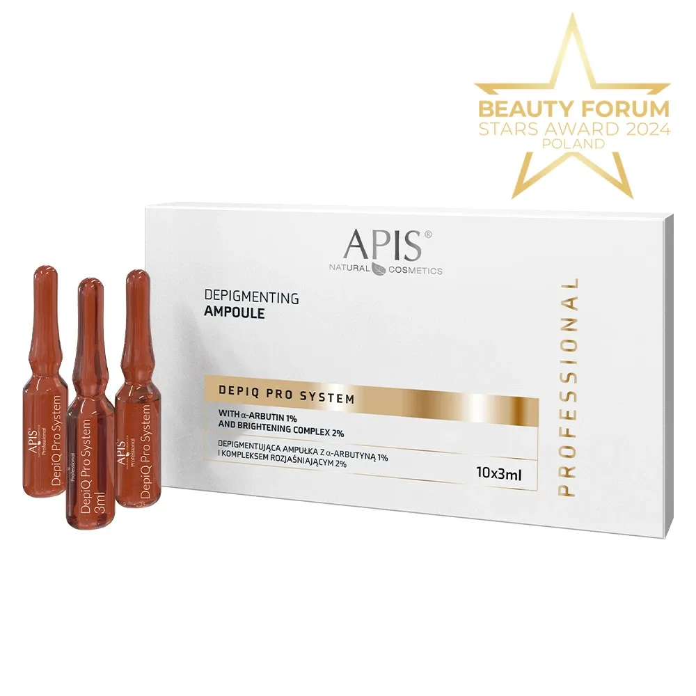 APIS DEPIQ PRO SYSTEM - Depigmentująca ampułka z α-arbutyną 1% i kompleksem rozjaśniającym 2% / 10x3ml 