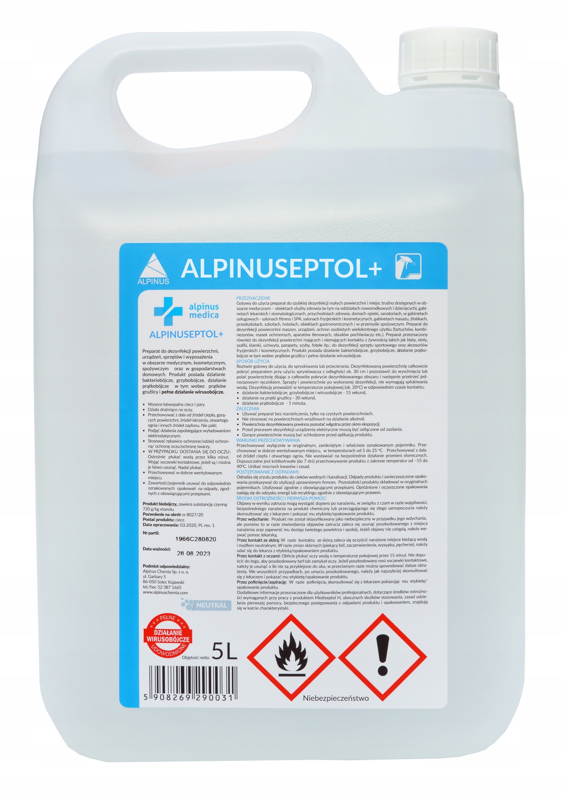 Alpinus Chemia Alpinuseptol Dezynfekcja Powierzchni Zapach Neutralny 5l